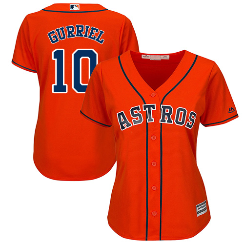 Astros #10 Yuli Gurriel Orange Alternate Women's Stitched MLB Jersey